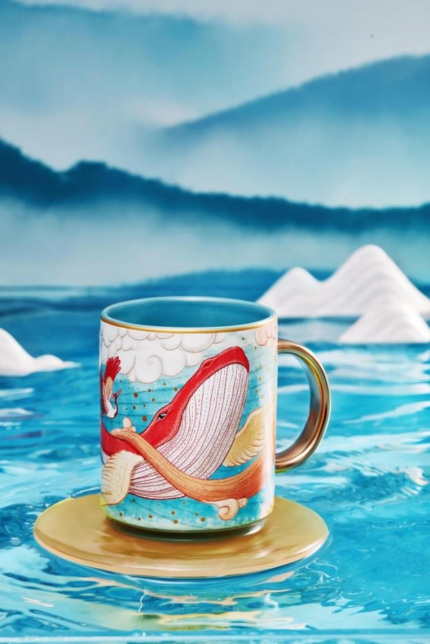 Chinese decal ceramic mugs 11oz coffee mug Style Vintage Decal Tall Ceramic Mugs with handle for gift