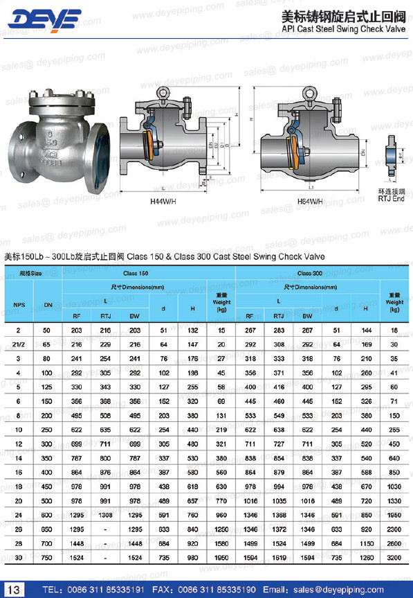 Carbon Steel Oil Gas Valve WCB 300# Swing Check Valve With API600 API6D Standard