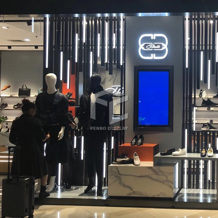 Modern 4 Layers Shoes Display Wall Racks For Store Interior Design