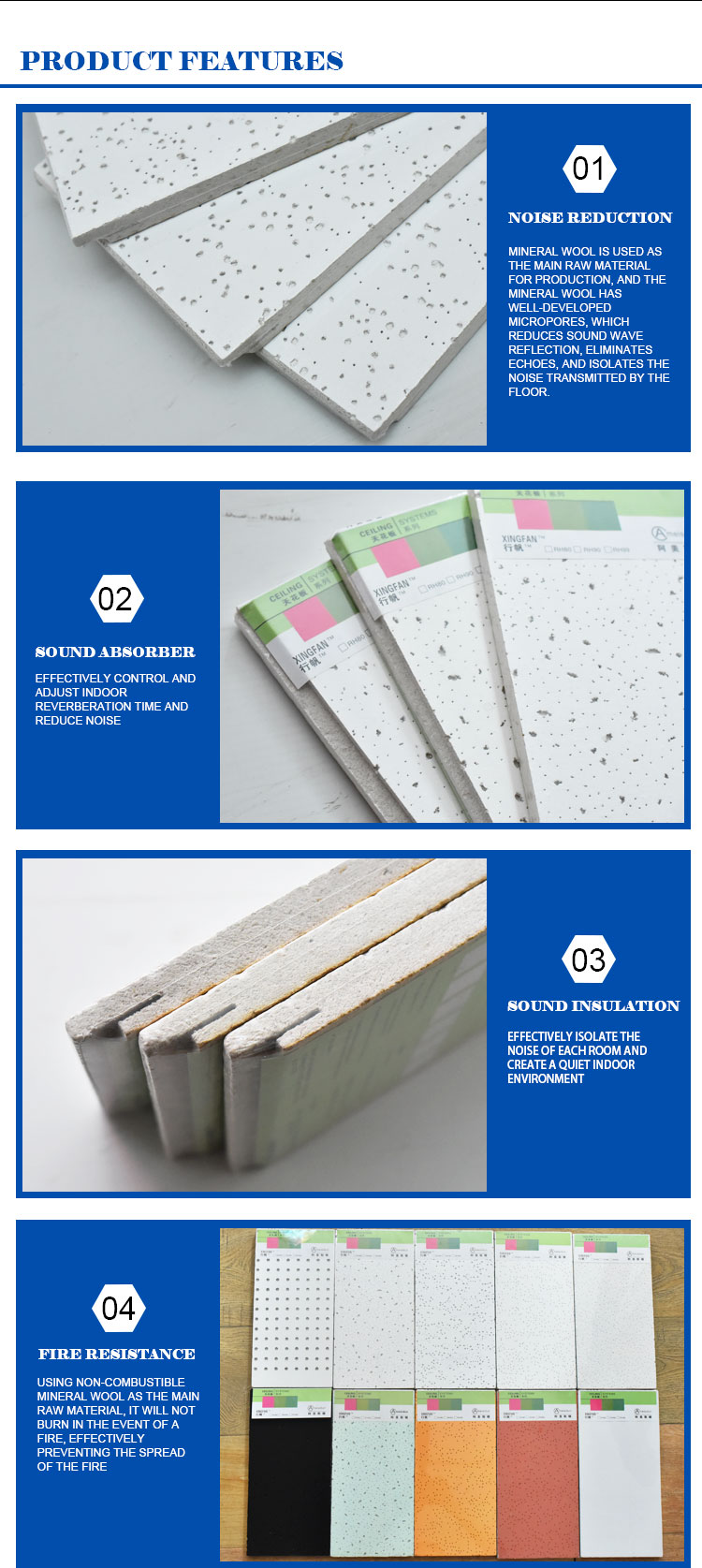 600x600/600x1200mm Mineral Wool Ceiling Tiles with Tegular Edge Pin Hole 14mm Thickness