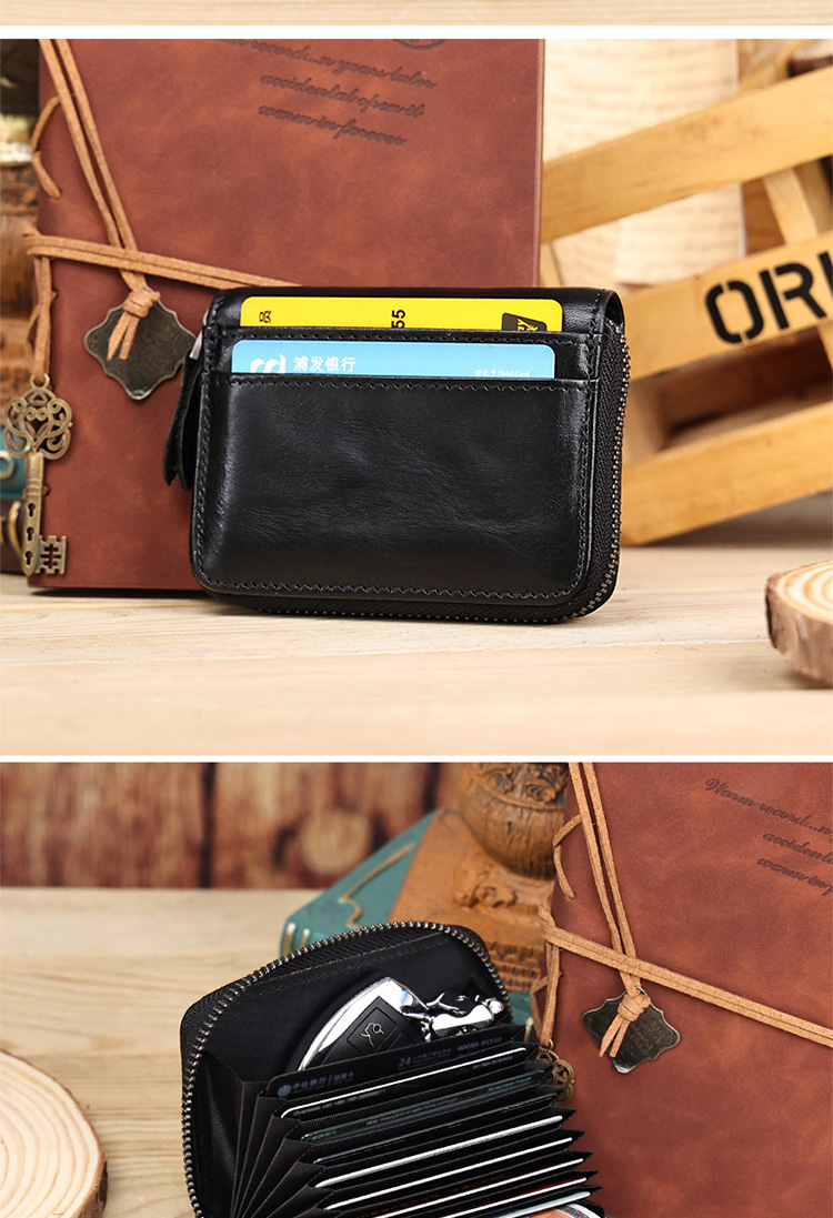 Unisex Coin Purse with Large Capacity and Rfid Blocking Zipper Closure in Leather