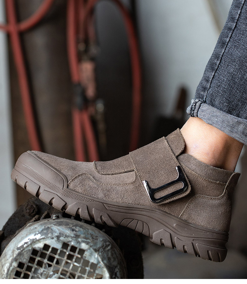 Anti-proof Unisex Suede Work Shoes in Gray Khaki for Industrial Safety