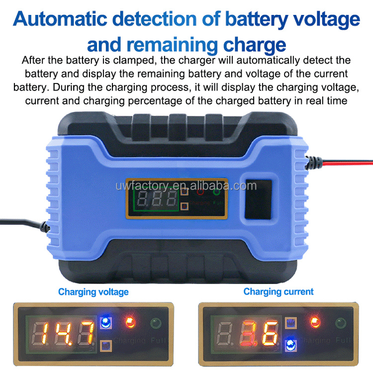 12V/24V 6A 10A Universal Lead Acid Three Phase Smart Automatic Battery Charger with Digital Display Advanced Technology