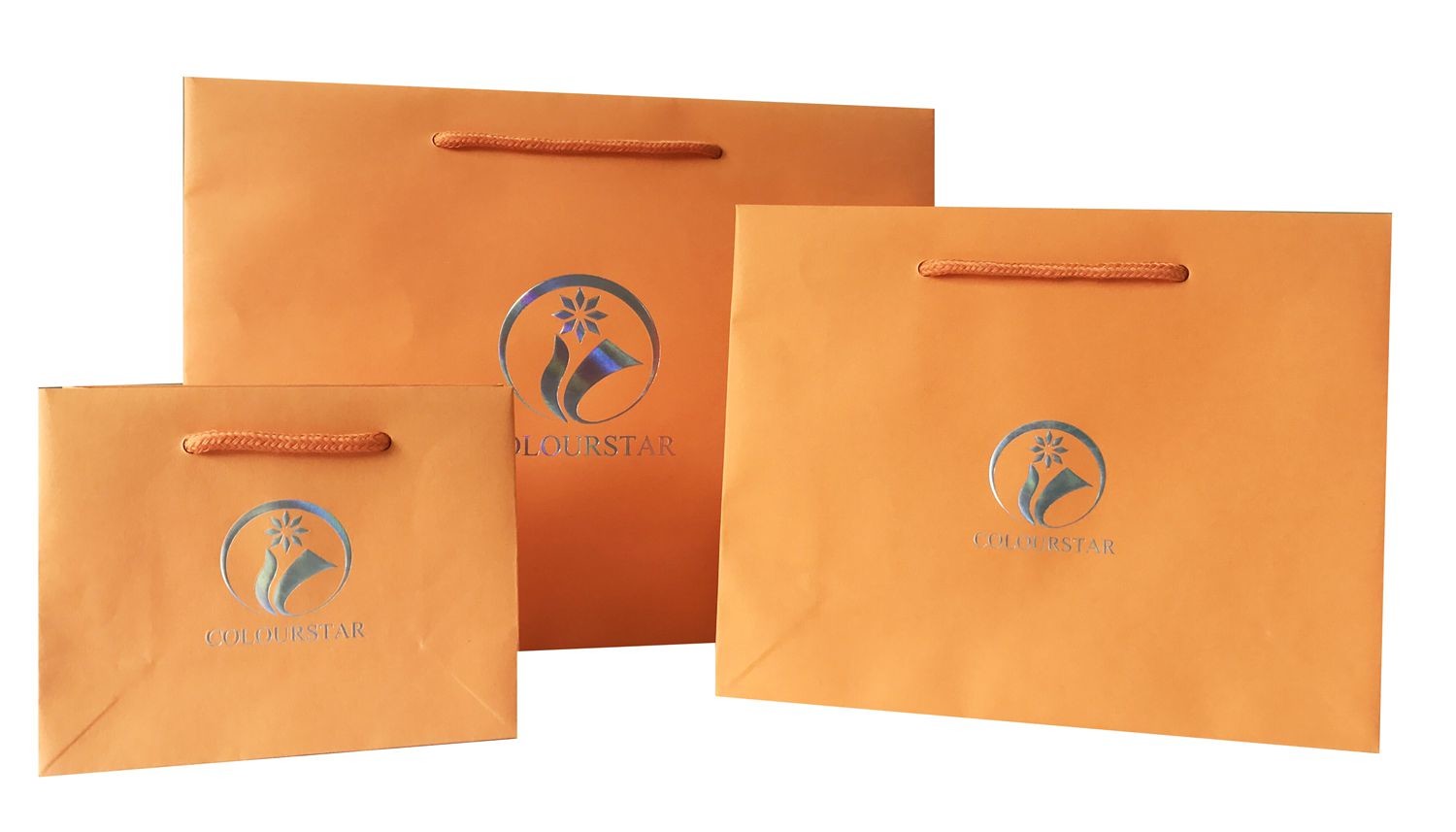 Orange Personalised Paper Bags / Custom Printed Paper Bags Black Handle