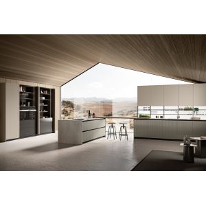 Modern Textured EB Board Kitchen Cabinet Customized With Dinning Table