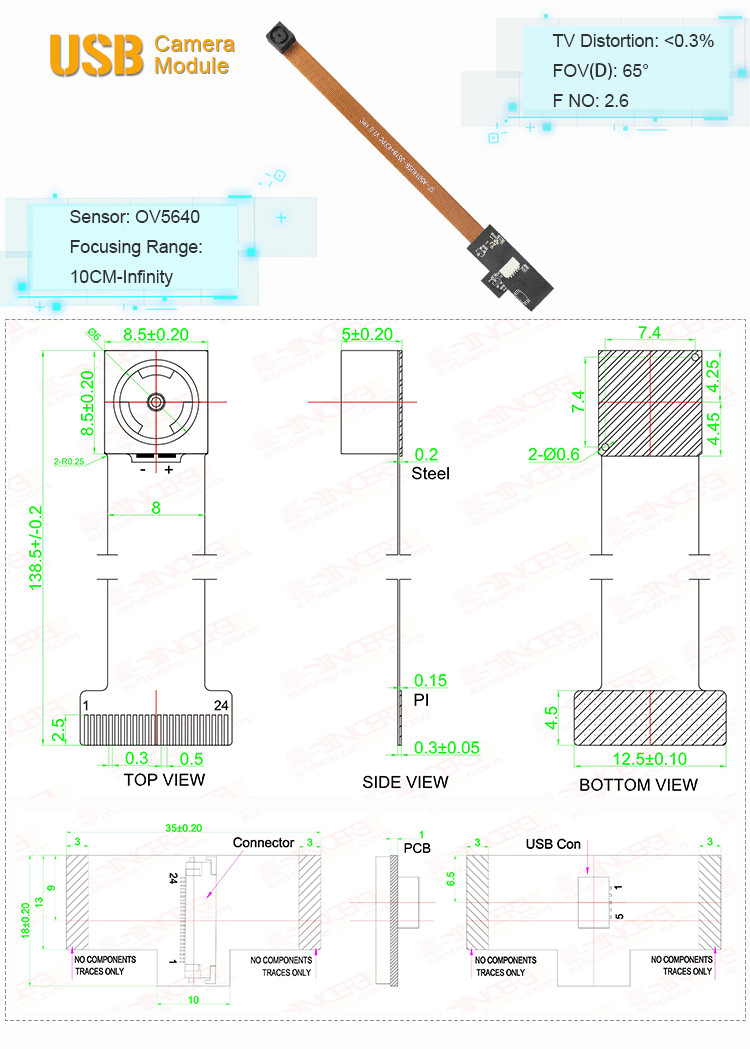 5MP OV5640 USB Board MIPI MJPEG 1080p Separate Camera Module