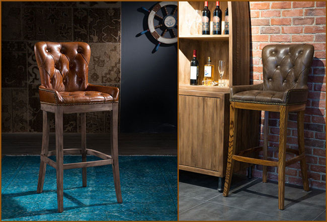 Martine Tufted Back Leather Counter Stool Chair With Wooden Legs