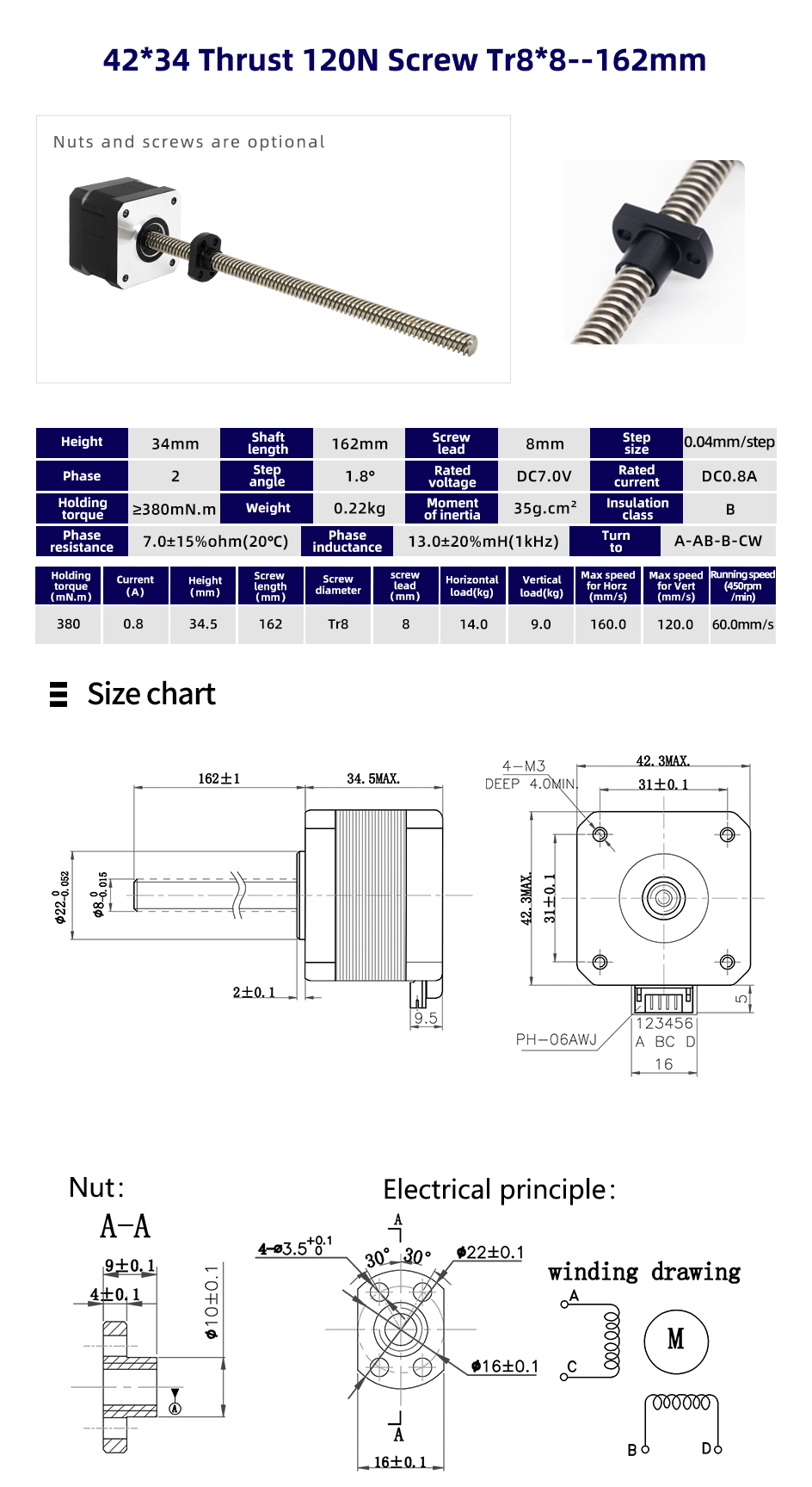 80 Degree Temperature Rise Linear Stepper Motor With Lead Screw for CNC Machines