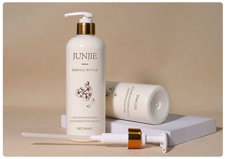 Empty 500ml Beige Shampoo Body Wash Conditioner Packaging Plastic Bottle With Aluminum Lotion Pump Dispenser
