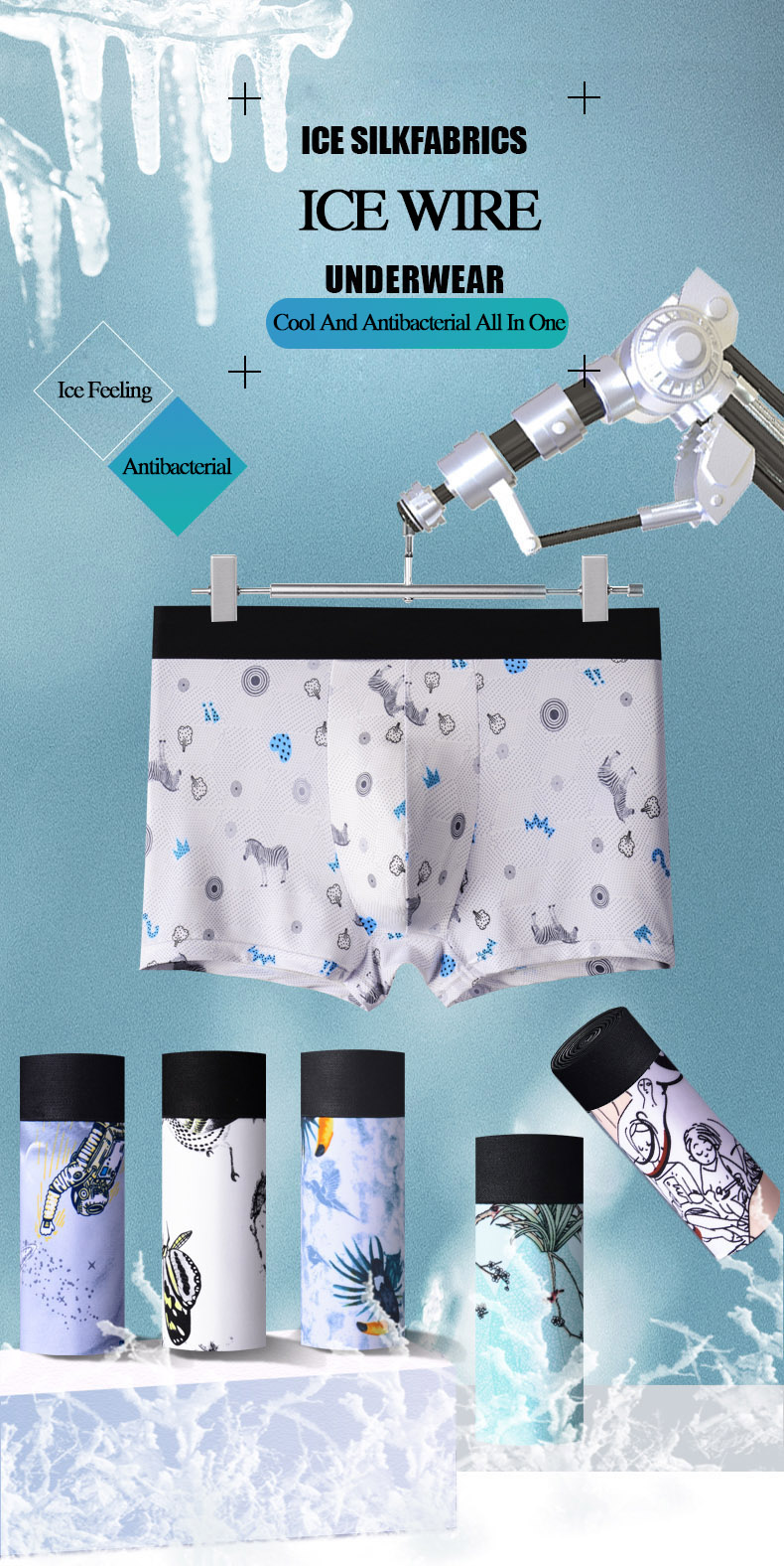 3D Crotch Mens Boxer Briefs Ice Silk Breathable Men'S Briefs Underwear