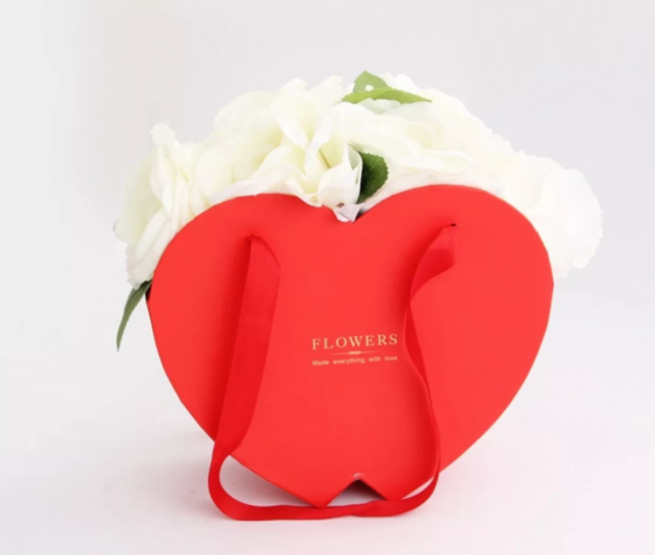 Custom White Rigid Basket Bouquet Packaging with Marble Printing and Portable Handle