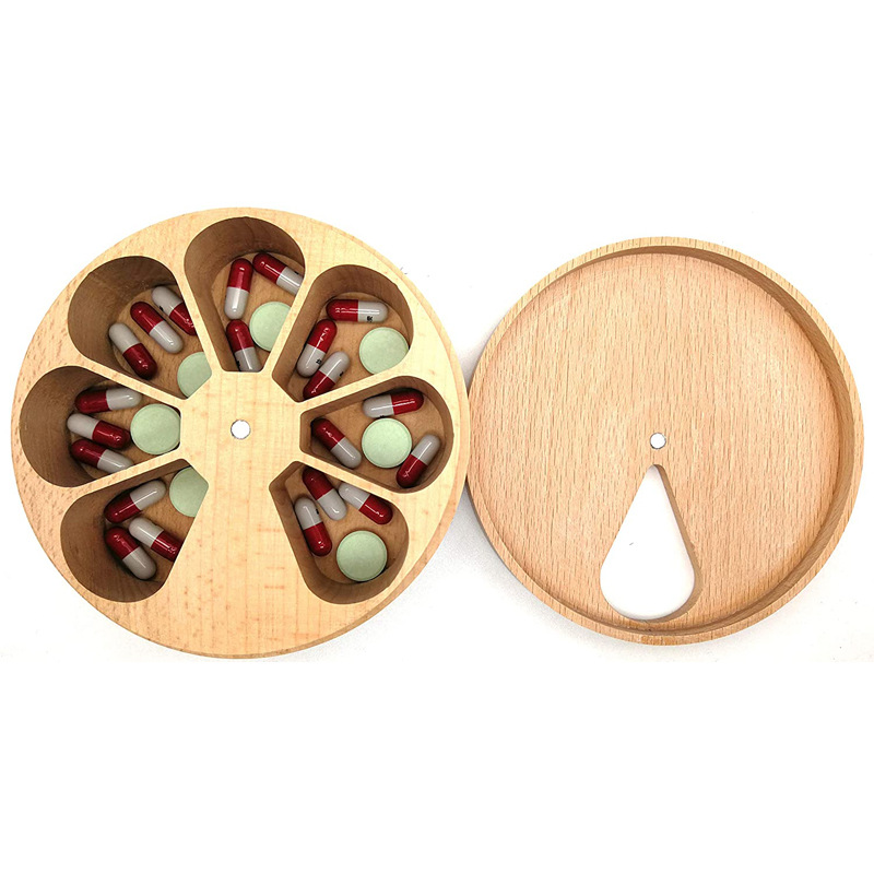 Wood Daily Weekly Vitamin Medicine Pill Organizer Case Box,Kitchen Salt Spice Cellar Containers,Storage Box