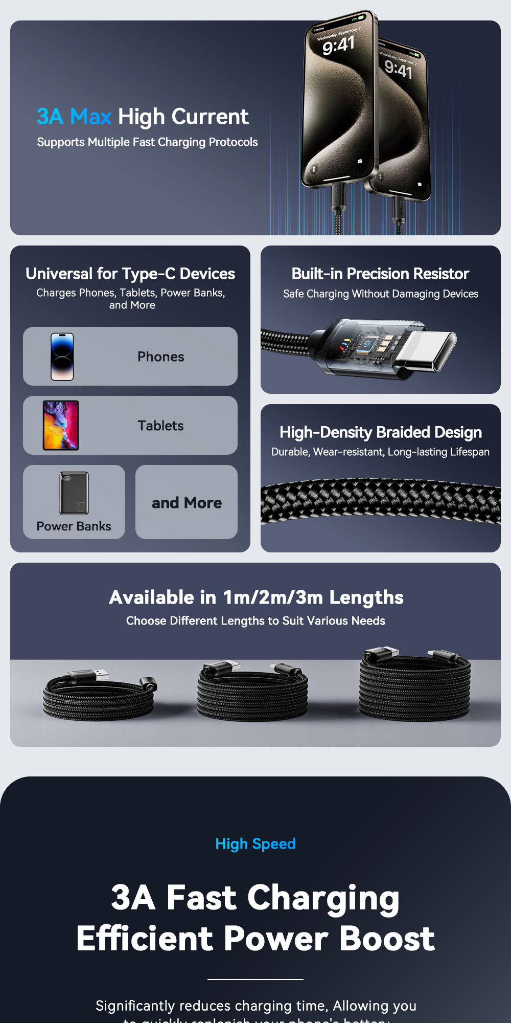 ESSAGER ES-X60 Series 60W USB A to C Charging Cord Best USB C Cable