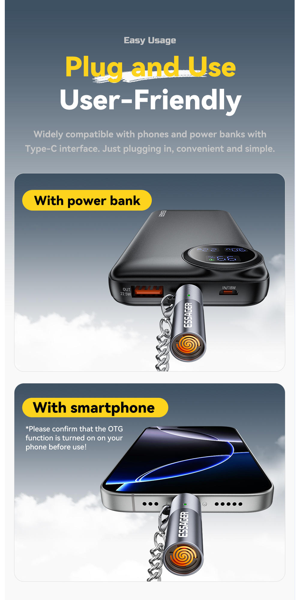 ESSAGER ES-OTG26 OTG Lighter Portable USB Type C Electric Lighter