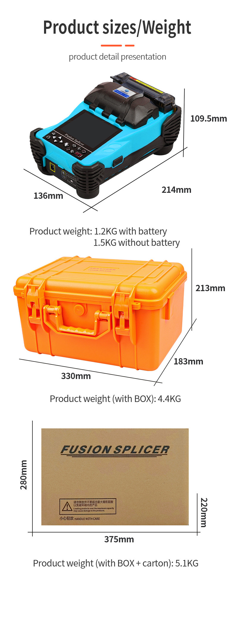 Blue Fiber Optic Fusion Splicer 4800mAh Battery Chinese/English 2 Languages Welding Splicing Machine