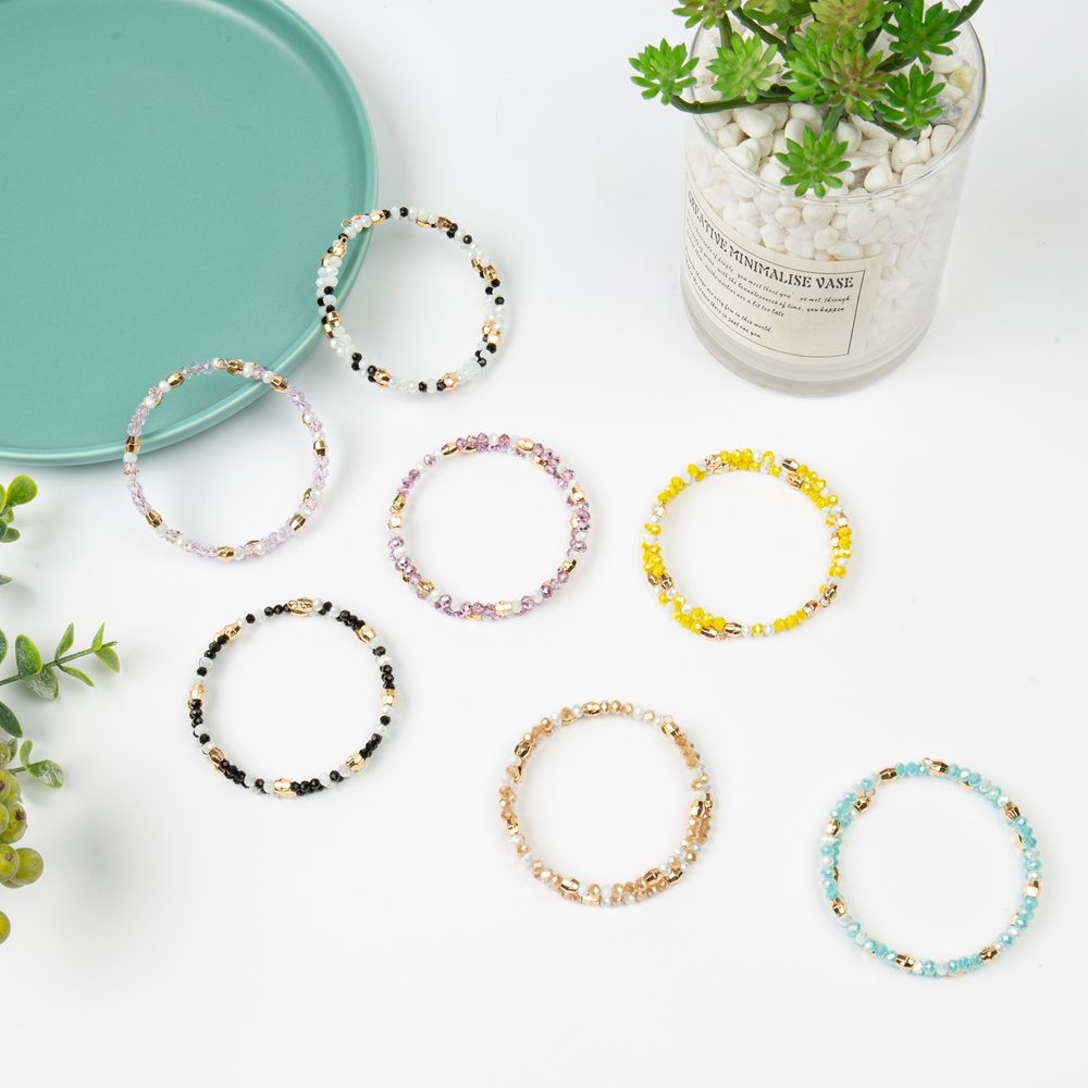 3 Layer Wire Crystal Wrap Bracelets With Gold Brass Pink Purple Orange