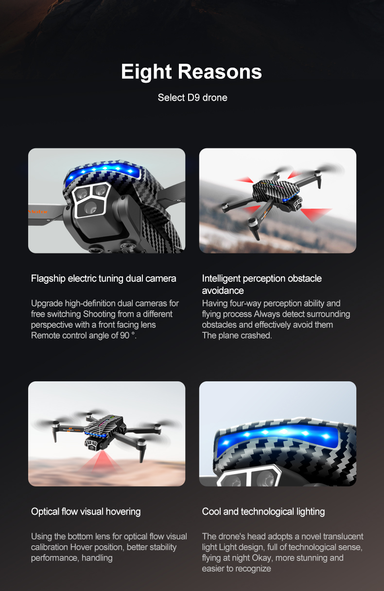 12mins Flight Time Hand Control Carbon Fiber Black Drone with Optical Flow Altitude Hold and 4k 360 Degree Rolling Stunt