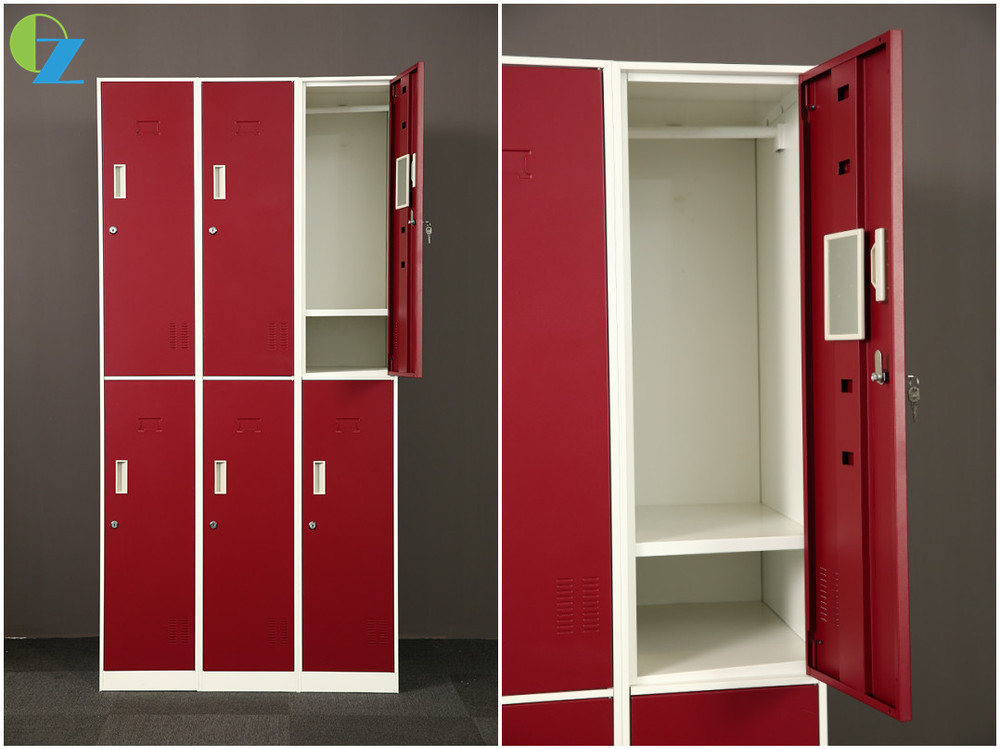 Colorful 6 Door Steel Clothes Locker With Mirror Changing