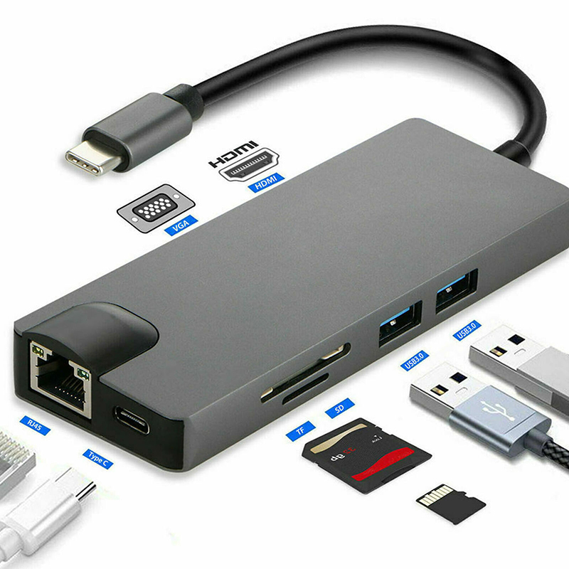 8-In-1 USB C Hub Type-C Type C 3.1 To 4K HDMI HDTV RJ45 Lan Ethernet PD USB3.0 Adapter Hub