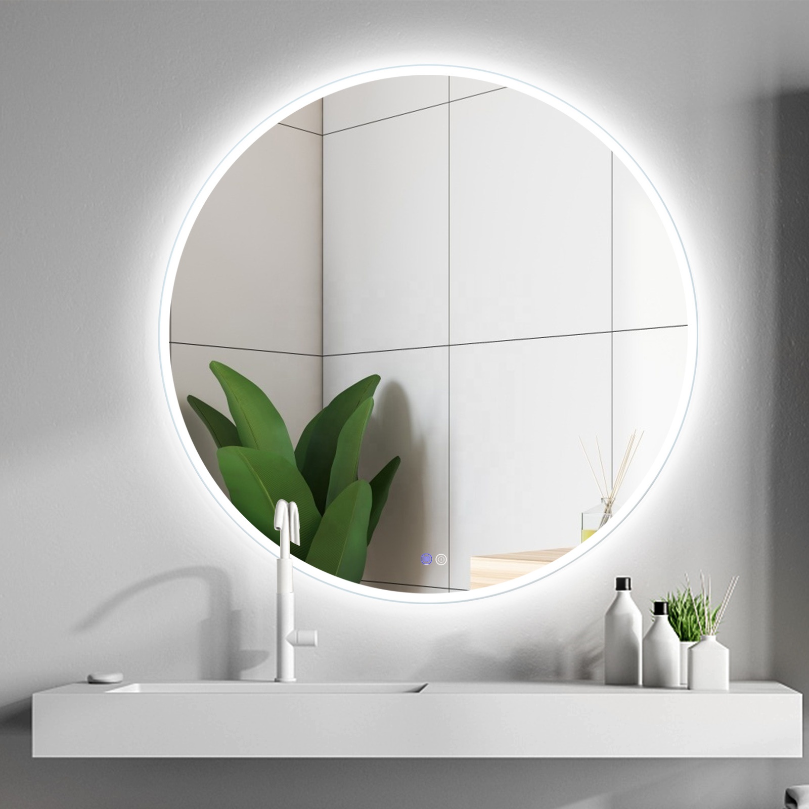 Warm White LED Round Bathroom Mirror 800*600mm Touch Screen LED Mirror IP44