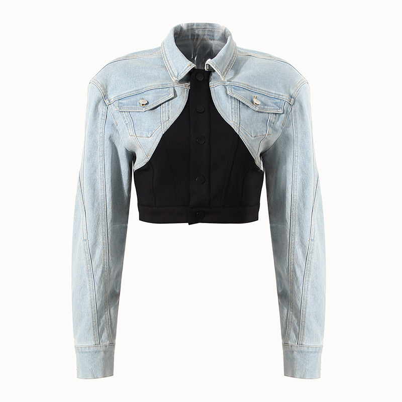 Female Short Casual Sleeve Jean Jackets Denim Cropped Jacket Hot Girl Fashionable Breathable Retro Long