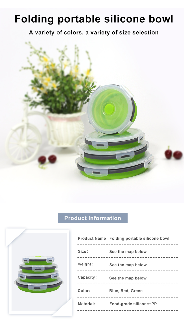 4pcs Round Silicone Folding Lunch Box 350 500 800 1200ML