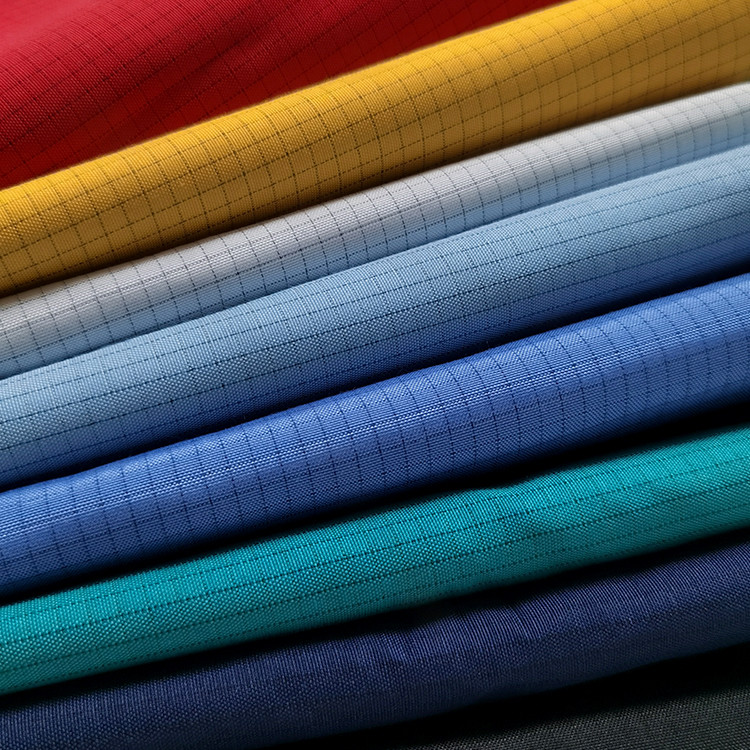 Blue 65% Polyester 32% Cotton 2% Carbon Fiber ESD Fabric Black 4mm Grid Conductive Wire Red Anti Static TC Fabric
