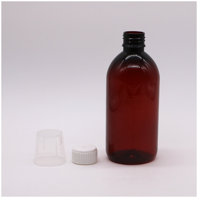Body Material PET 300ml PET Empty Cough Syrup Bottle with Scale and Tamper Proof Cap