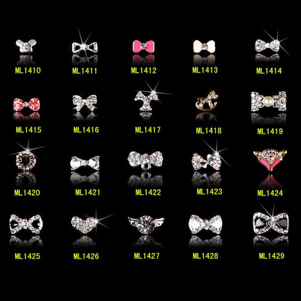 Bow tie nail glitter rhinestones wheel 3d metal nail art decoration tools ML1410