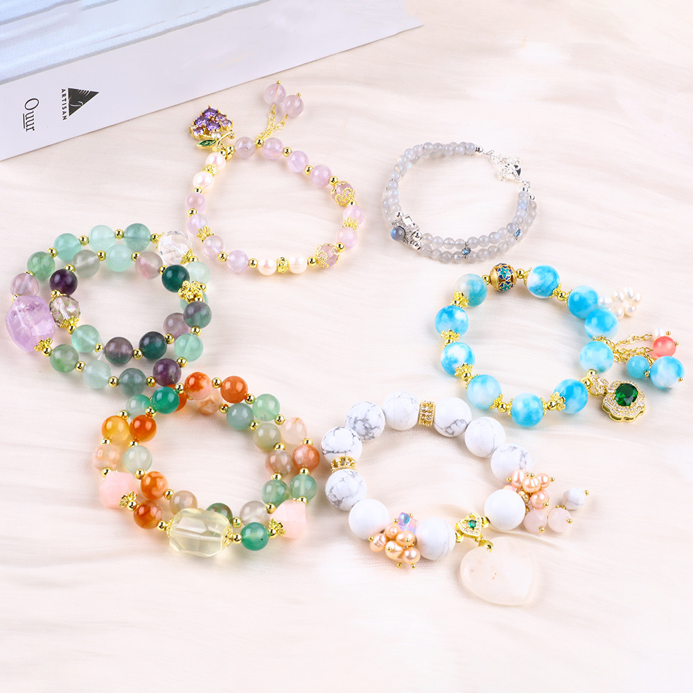Handmade Gemstone Beaded Bracelet Natural Colored Fluorite Stone Bracelet Adjustable Charms Bracelet For Party Daily