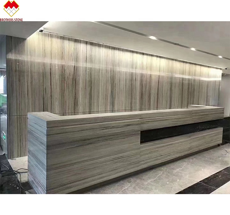 Wooden Veins White Marble Staircase LED Customized Size Step Tiles for Straight Stair