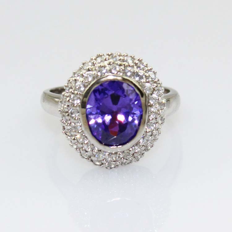 925 Silver Oval Garnet Gemstone Ring with Cubic Zircon (S-RJ692)