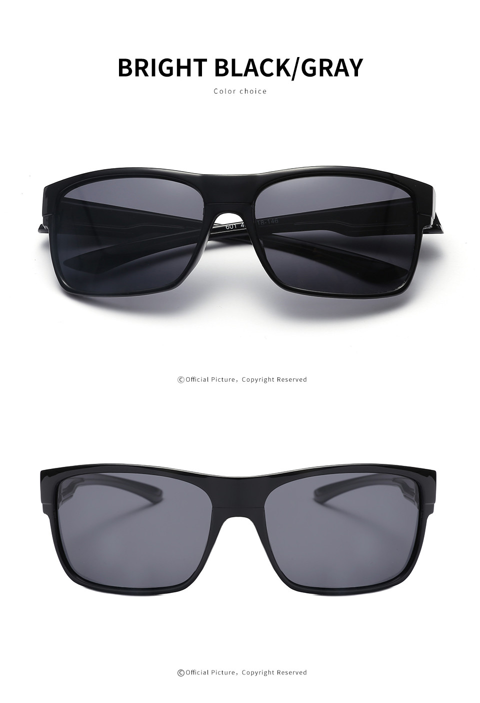 Square Cycling 144MM Sports Sunglasses Classic Black Lens Anti Glare