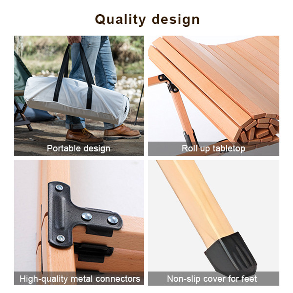 Beech Wood Foldable Camping Picnic Table Small Outdoor Table Camping Roll Up 4.70kg