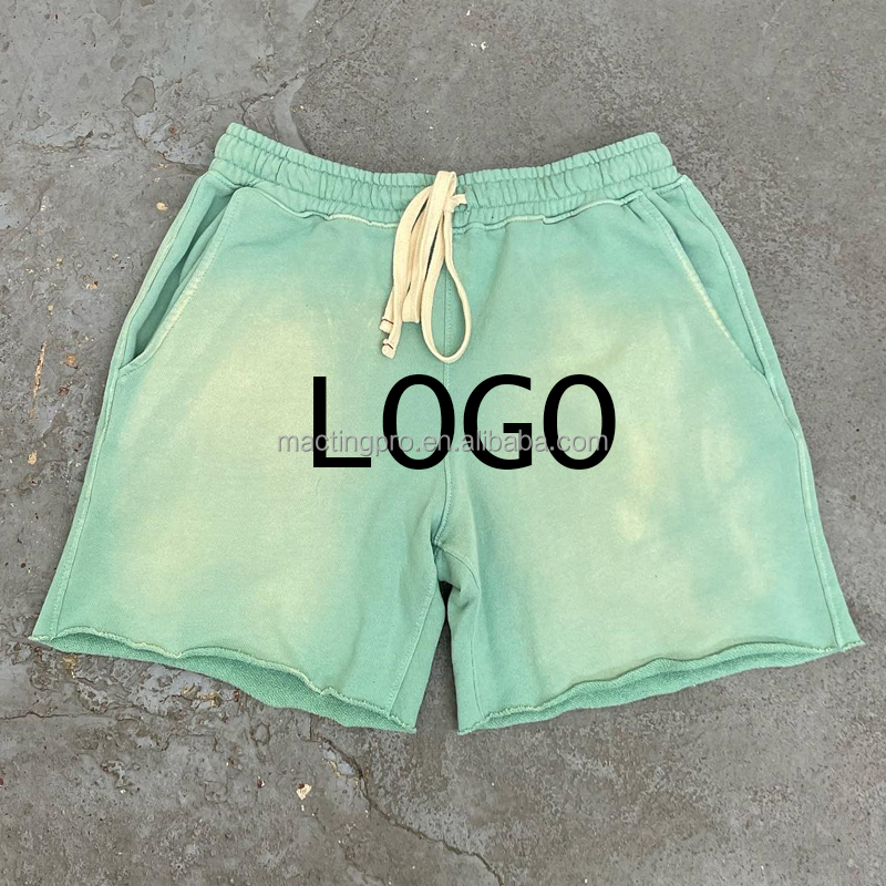 Vintage Decoration Sun Faded Custom Washed French Terry Shorts 400 Grams Fabric Weight