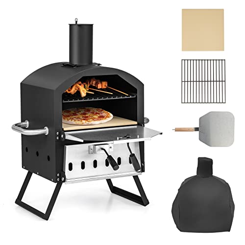 16 Inch Steel Woodfired Pizza Oven BBQ with Stone Peel and Removable Cooking Rack