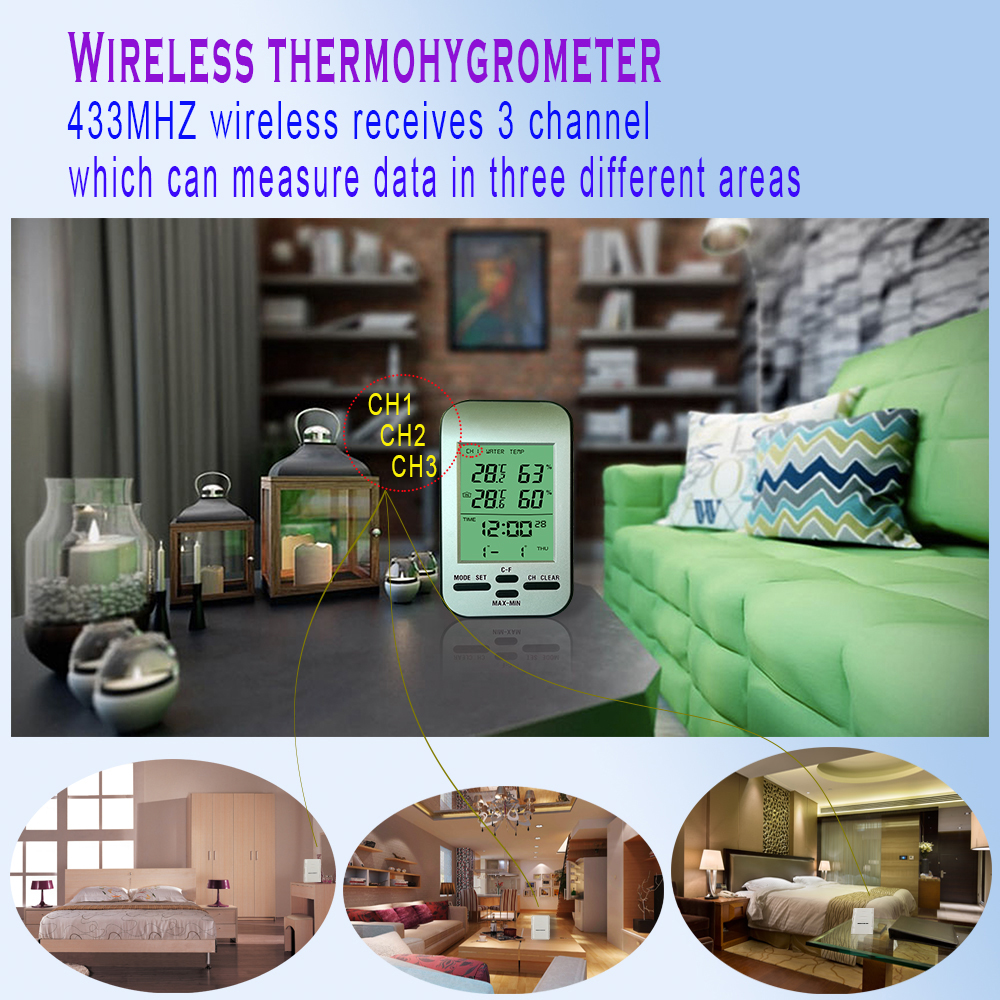 Indoor Outdoor Thermometer Hygrometer Digital Weather Station With Wireless Wall Clock