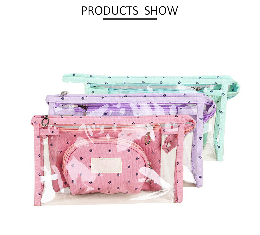 Women Portable Canvas Plastic Travel Toiletry Pouch Set