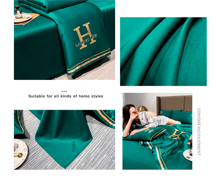 Luxury Washed Silk Summer Quilt Set With 1 Cover 1 Flat Sheet And 2 Pillowcases