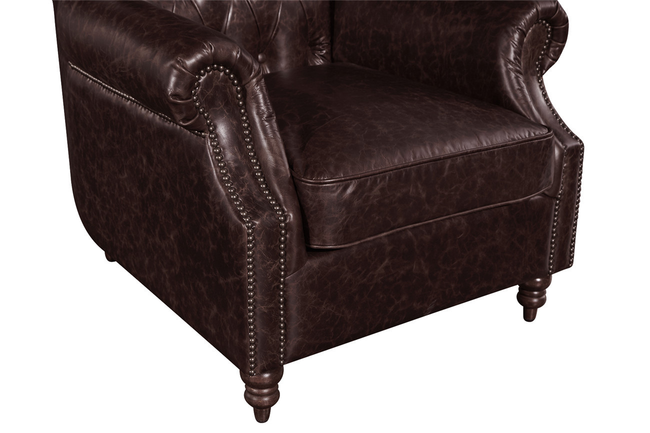 Home Furniture High Back Leather Armchair Movable Eitherdown Cushion Solidwood Frame