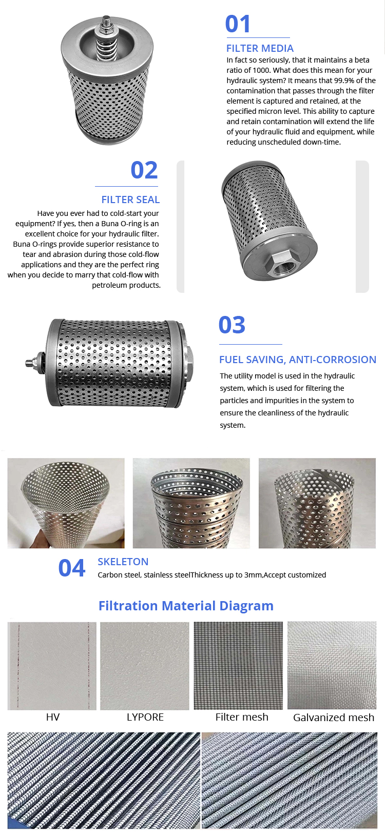 Hydraulic Industrial Oil Filter Element, Hydraulic Stainless Steel Oil Filter, High Performance Hydraulic Filter For Engine