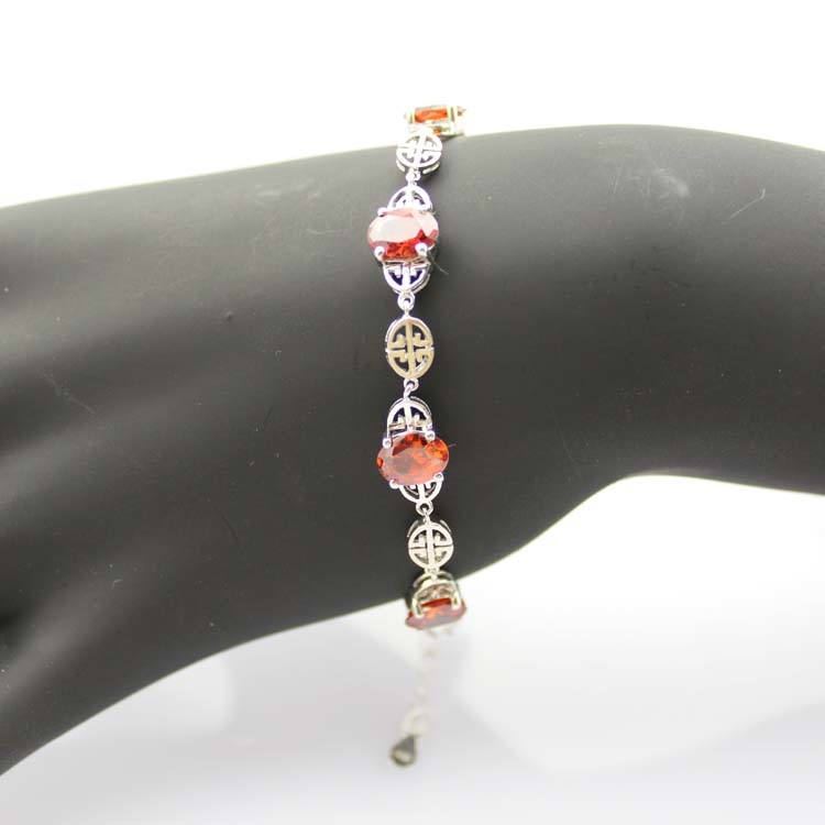 Women Jewelry 925 Silver Bracelet Garnet Cubic Zirconia Tennis Bracelet(H07)