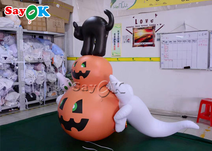 OEM Inflatable Holiday Decorations Halloween Decor Airblown Pumpkin Black Cat With White Ghost