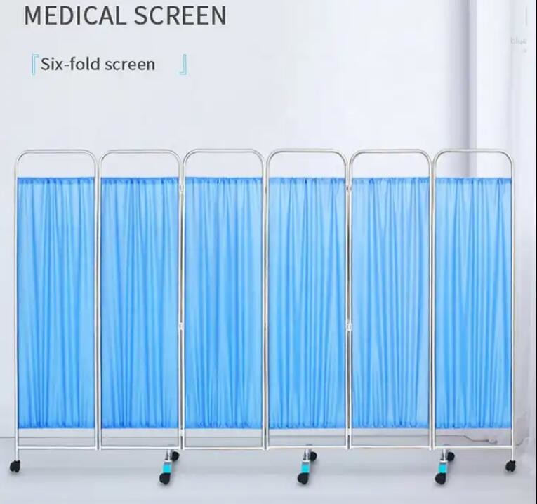 Medical Stainless Steel Movable Hospital Bedside Ward Screen4 Panel Folding Ward Screen With Wheels