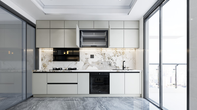 Fadior Dual-Line Design Soft Beige Stainless Steel Kitchen Cabinets