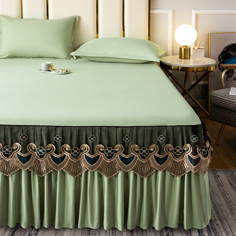 3 kg Luxury Cotton Silky Bedspread Queen Bed Skirt Bed Sheets Set with Pleats Skirt