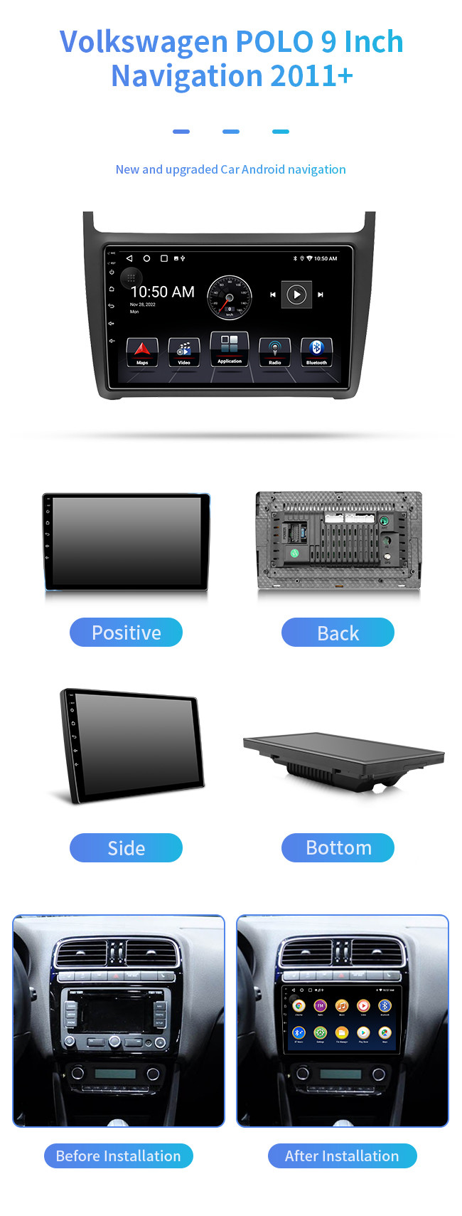 Auto HD Astern Image GPS Navigation Bluetooth Android For Volkswagen POLO 2011+