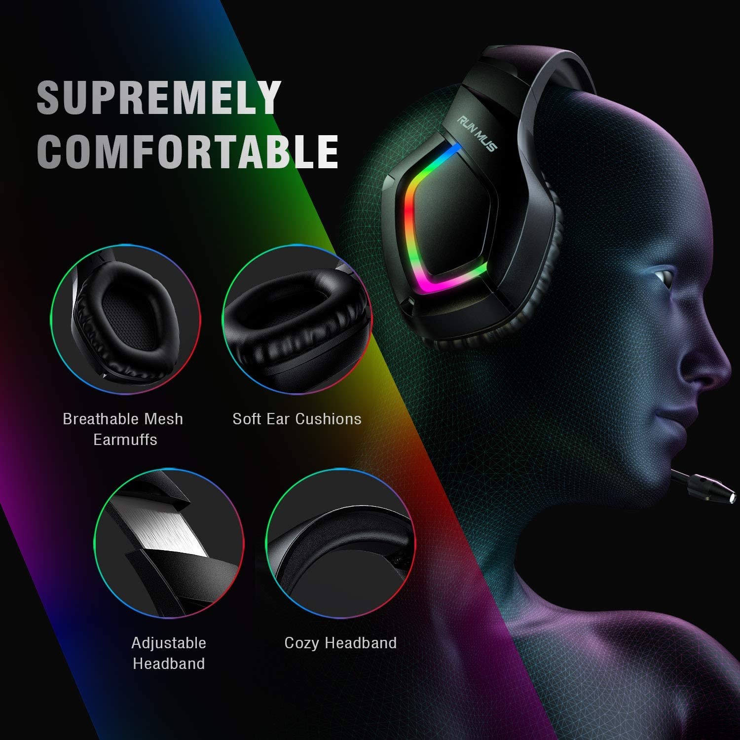 50mm 117dB RUNMUS K1B Stereo Gaming Headset With LED Light