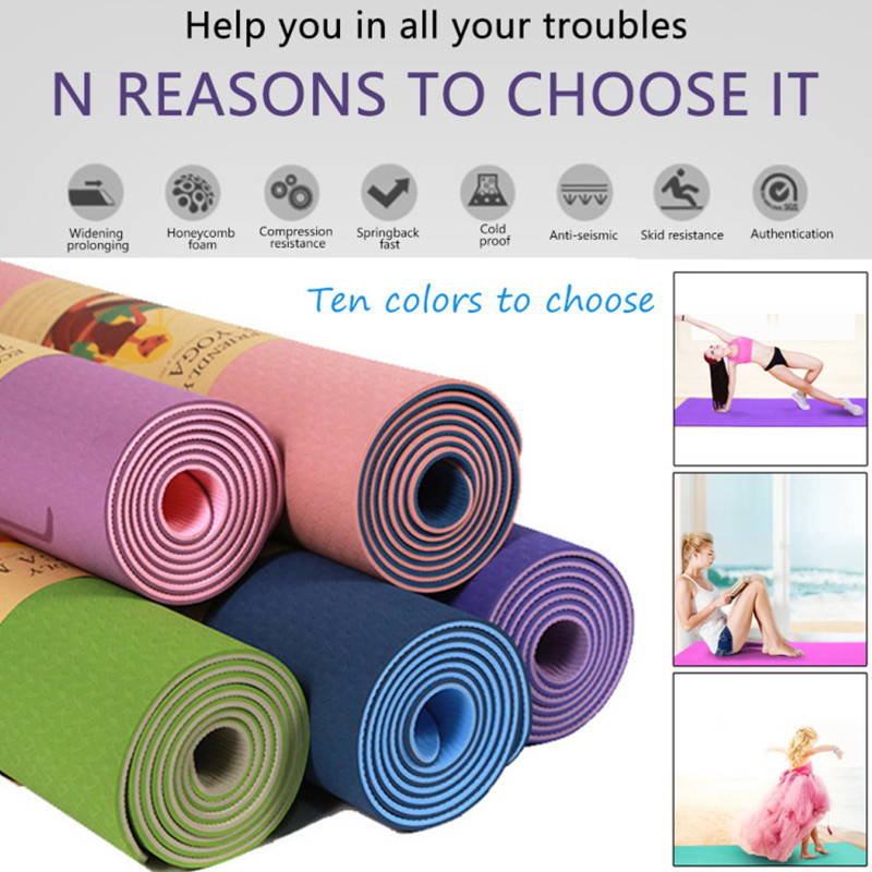 Double Layer Dual Color TPE Yoga Mat 183*61cm Good Elasticity