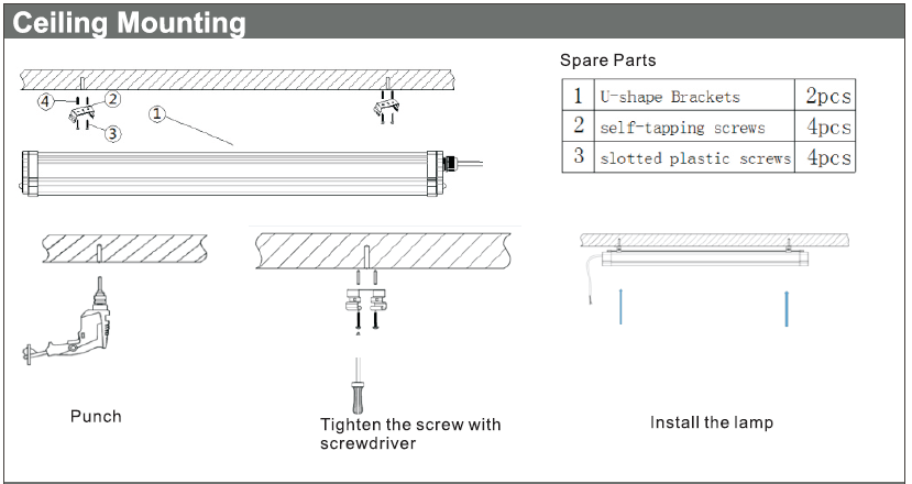 5ft Slim LED Tri Proof Light 50W 160Lm/W Full Plastic Batten IP65 for Parking Lot